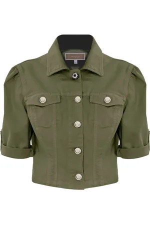 Kocca Femme, Vestes, Vert, Taille: 42 FR Veste en Denim Blanc à Manches Courtes
