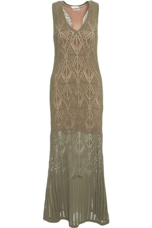Liu Jo Femme, Robes, Vert, Taille: 38 FR Robe Longue en Dentelle Crochet Vert