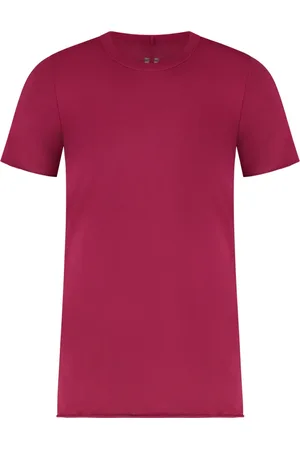 Rick Owens Homme, Tops, Rouge, Taille: M T-shirt en coton à encolure ras du cou côtelée