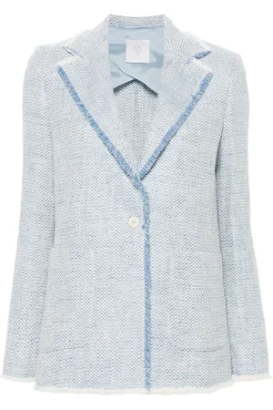 ELEVENTY Femme, Vestes, Bleu, Taille: 40 FR Veste Effilochée Bleue Lin Coton Élégant Blazer