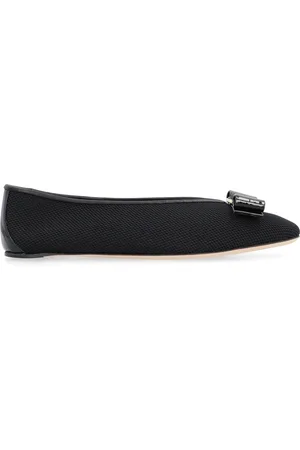 Salvatore Ferragamo Femme, Chaussures, Noir, Taille: 37 1/2 EU Ballerines Laine Tissu