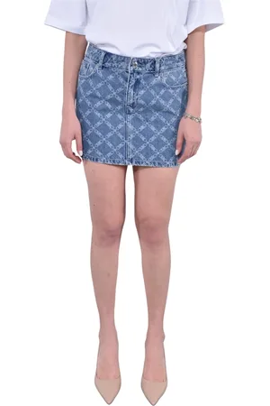 Michael Kors Femme, Jupes, Bleu, Taille: 36 FR Jupe Mini en Denim et Cuir
