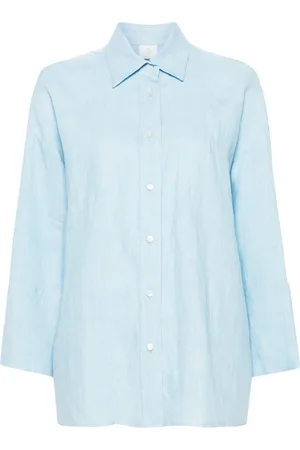 ELEVENTY Femme, Blouses et Chemises, Bleu, Taille: 42 FR Chemise décontractée en lin bleu à manches longues