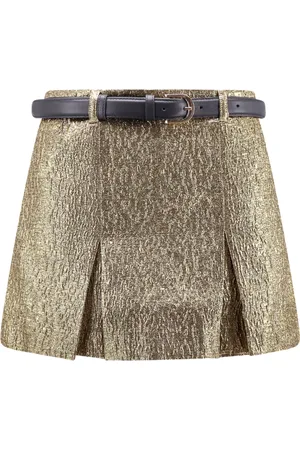 Self-Portrait Femme, Shorts, Jaune, Taille: 42 FR Shorts métalliques dorés avec ceinture en cuir