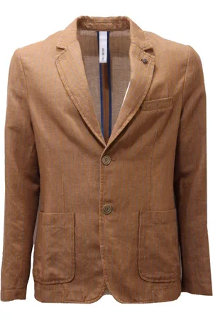 DISTRETTO 12 Homme, Vestes, Brun, Taille: M Veste en Lin Coton Bleu Clair