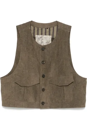 ZIGGY CHEN Homme, Vestes, Brun, Taille: M Gilet Olive avec Boutons Frontaux