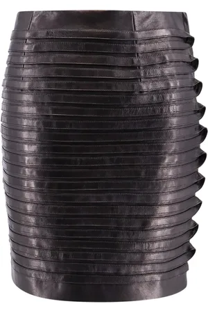 VERSACE Femme, Jupes, Noir, Taille: 38 FR Jupe en Cuir Noir Fermeture Éclair