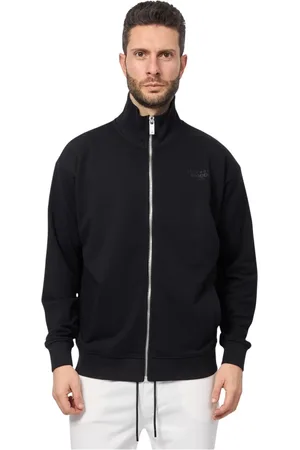 John Richmond Homme, Sweatshirts et sweats à capuche, Noir, Taille: L Pull noir à col haut et fermeture éclair complète