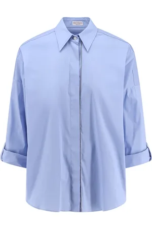 Brunello Cucinelli Femme, Blouses et Chemises, Bleu, Taille: 40 FR Chemises Bleues avec Fermeture à Boutons Cachés