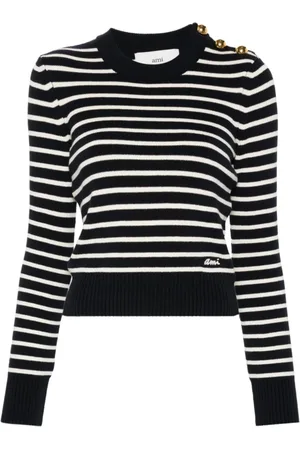 Ami Femme, Pulls, Multicolore, Taille: 42 FR Pull à Rayures Naturelles avec Boutons Dorés