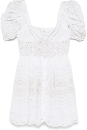 CHARO RUIZ IBIZA Femme, Robes, Blanc, Taille: 38 FR Robe Beige Broderie Anglaise Col Carré