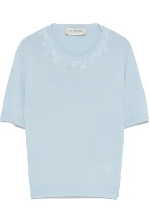 ERMANNO SCERVINO Femme, Tops, Bleu, Taille: 36 FR T-shirt bleu broderie florale