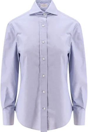 Brunello Cucinelli Femme, Blouses et Chemises, Bleu, Taille: 38 FR Chemises Bleues avec Col Français