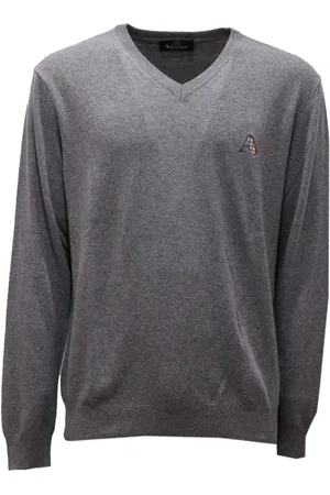 Aquascutum Homme, Pulls, Gris, Taille: S Pull Gris en Laine Mélangée à Col V
