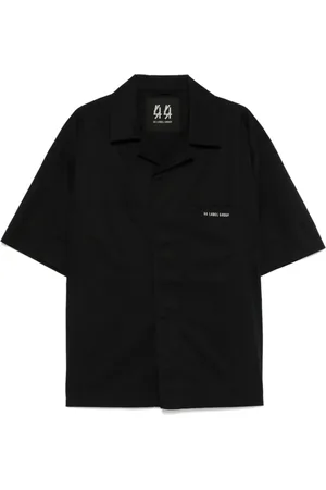 44 Label Group Homme, Chemises, Noir, Taille: M Chemise Noire avec Poches et Col Camp