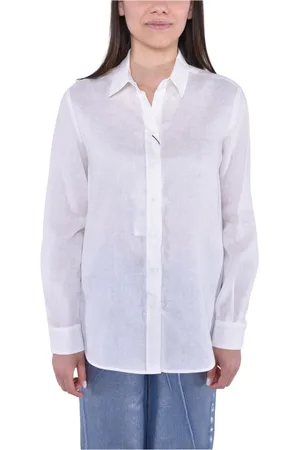 Max Mara Femme, Blouses et Chemises, Blanc, Taille: 38 FR Chemise classique en lin avec col pointu