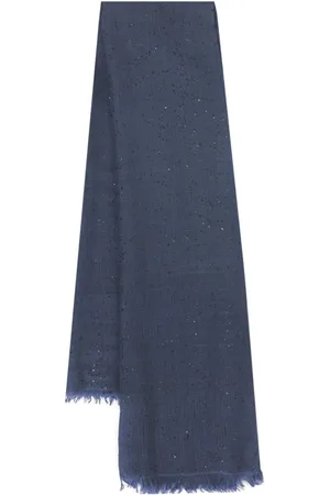 Brunello Cucinelli Femme, Accessoires, Bleu, Taille: ONE Size Écharpe Bleue à Paillettes et à Franges
