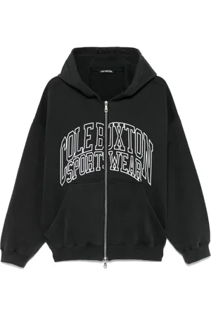Cole Buxton Homme, Sweatshirts et sweats à capuche, Noir, Taille: L SweaT-shirt Noir avec Fermeture Éclair et Logo Imprimé