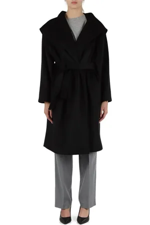 Twin-Set Femme, Manteaux, Noir, Taille: 42 FR Manteau en laine à capuche avec ceinture