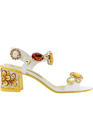 Dolce & Gabbana Femme, Chaussures, Jaune, Taille: 36 EU Sandales Jaunes avec Détail Maiolica