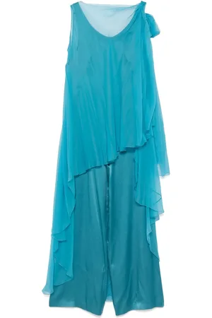 Alberta Ferretti Femme, Robes, Bleu, Taille: 38 FR Robe Bleue Drapée Sans Manches