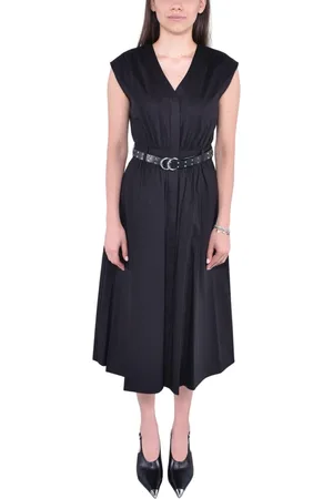 Michael Kors Femme, Robes, Noir, Taille: 40 FR Robe Midi en Coton Rayé avec Ceinture Cloutée