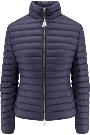 Moncler Femme, Vestes, Bleu, Taille: 40 FR Veste Bleue Fermeture Éclair Cuir Logo