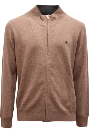 BROOKSFIELD Homme, Pulls, Brun, Taille: L Pull en Laine à Fermeture Éclair Fabriqué en Italie