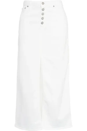 Dondup Femme, Jupes, Blanc, Taille: W29 Jupe Midi en Denim avec Fermeture à Boutons