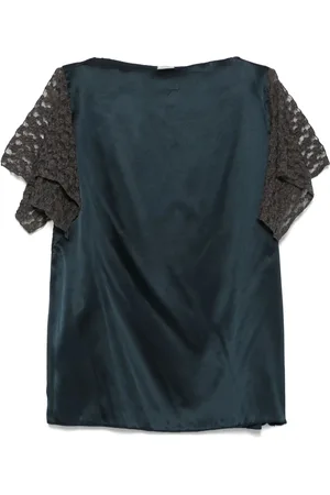 Baserange Femme, Blouses et Chemises, Bleu, Taille: 36 FR Haut Bleu Col Bateau Panneau en Dentelle