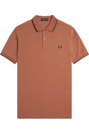 Fred Perry Homme, Tops, Brun, Taille: XL Polo à Rayures Marron Coton Iconique