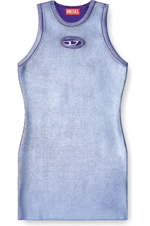 Diesel Femme, Robes, Violet, Taille: 38 FR Robe Violette sans Manches avec Logo Ovale