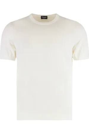 DRUMOHR Homme, Tops, Blanc, Taille: S Pull en Coton à Manches Courtes Côtelé