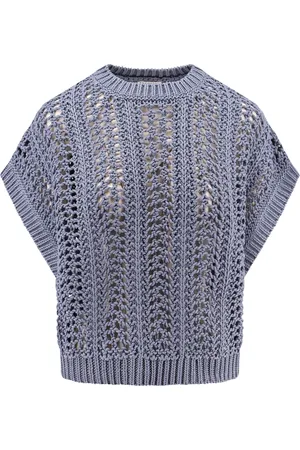 Brunello Cucinelli Femme, Pulls, Bleu, Taille: 42 FR Pulls Bleus Coupe Large Fabriqué en Italie