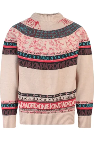 SACAI Homme, Pulls, Multicolore, Taille: L Pull Brodé Multicolore avec Boutons Latéraux