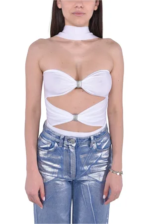 MVP Wardrobe Femme, Tops, Blanc, Taille: 38 FR Body en lycra avec décolleté en cœur et cristaux