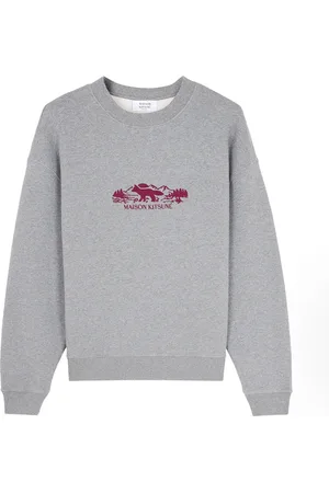Maison Kitsuné Homme, Sweatshirts et sweats à capuche, Gris, Taille: XL Pull à logo brodé en gris