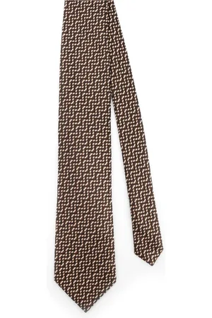 Tom Ford Homme, Accessoires, Brun, Taille: ONE Size Cravates Soie Marron Microfantasia Passante