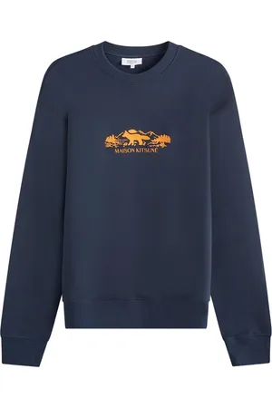 Maison Kitsuné Homme, Sweatshirts et sweats à capuche, Bleu, Taille: M Pull Bleu avec Logo Brodé