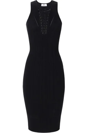 Elisabetta Franchi Femme, Robes, Noir, Taille: 38 FR Robe Midi en Tricot Côtelé Noir