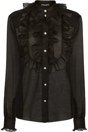 Dolce & Gabbana Femme, Blouses et Chemises, Noir, Taille: 38 FR Chemise noire à boutons de perle