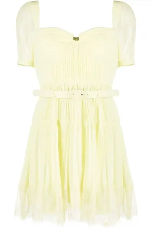 Self-Portrait Femme, Robes, Jaune, Taille: 36 FR Robe Mini Élégante Jaune en Mousseline et Dentelle