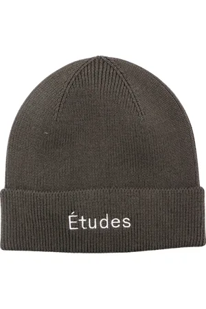 Etudes Homme, Accessoires, Vert, Taille: ONE Size Chapeau Vert en Laine-Polyester Brodé Côtelé
