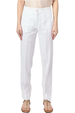 Alessia Santi Femme, Pantalons, Blanc, Taille: 44 FR Pantalon blanc en lin à taille haute