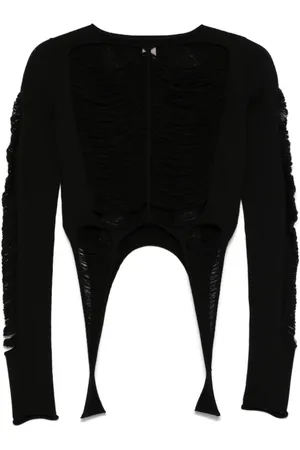 Rick Owens Femme, Pulls, Noir, Taille: 36 FR Haut Noir Déchiré à Col Slash Manches Longues