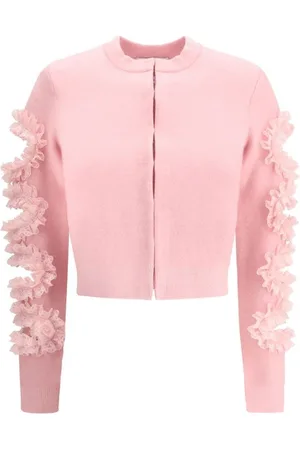 Self-Portrait Femme, Pulls, Rose, Taille: 40 FR Cardigan Court Découpé en Dentelle
