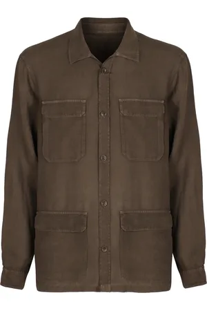 HERNO Homme, Chemises, Vert, Taille: M Chemise en lin avec quatre poches frontales