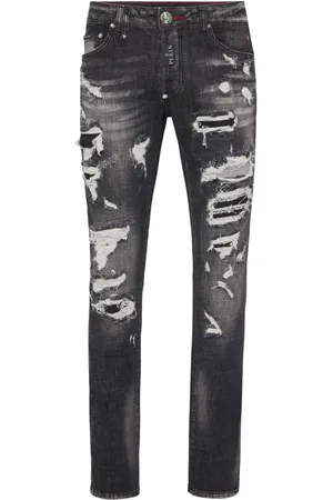 Philipp Plein Homme, Jeans, Noir, Taille: W36 Jean Slim Fit Effet Usé