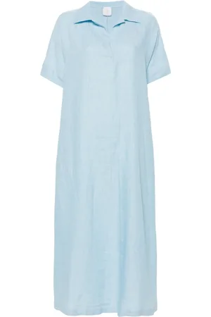 ELEVENTY Femme, Robes, Bleu, Taille: 36 FR Robe Longue en Lin Bleu avec Fentes