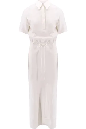 Brunello Cucinelli Femme, Robes, Blanc, Taille: 36 FR Robe Midi Blanche avec Fermeture à Boutons
